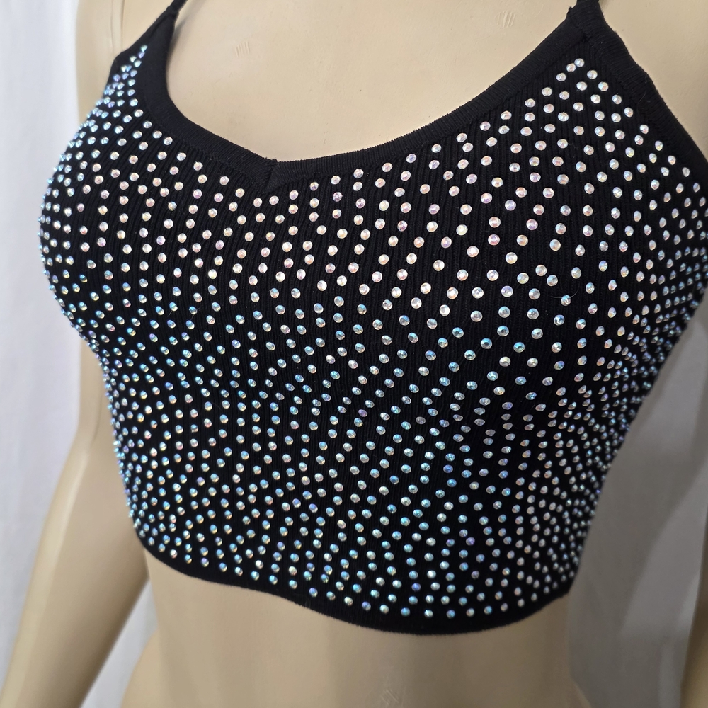 Hera Collection Black Rhinestone Crop Top - Picture 3 of 5